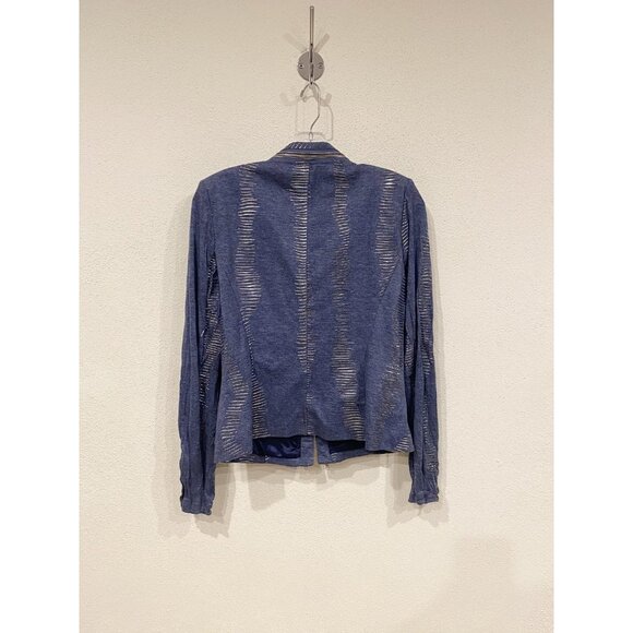 Alberto Makali Jacket Womens Medium Blue Metallic Moto Zipper Front Modern Chic - Picture 5 of 5